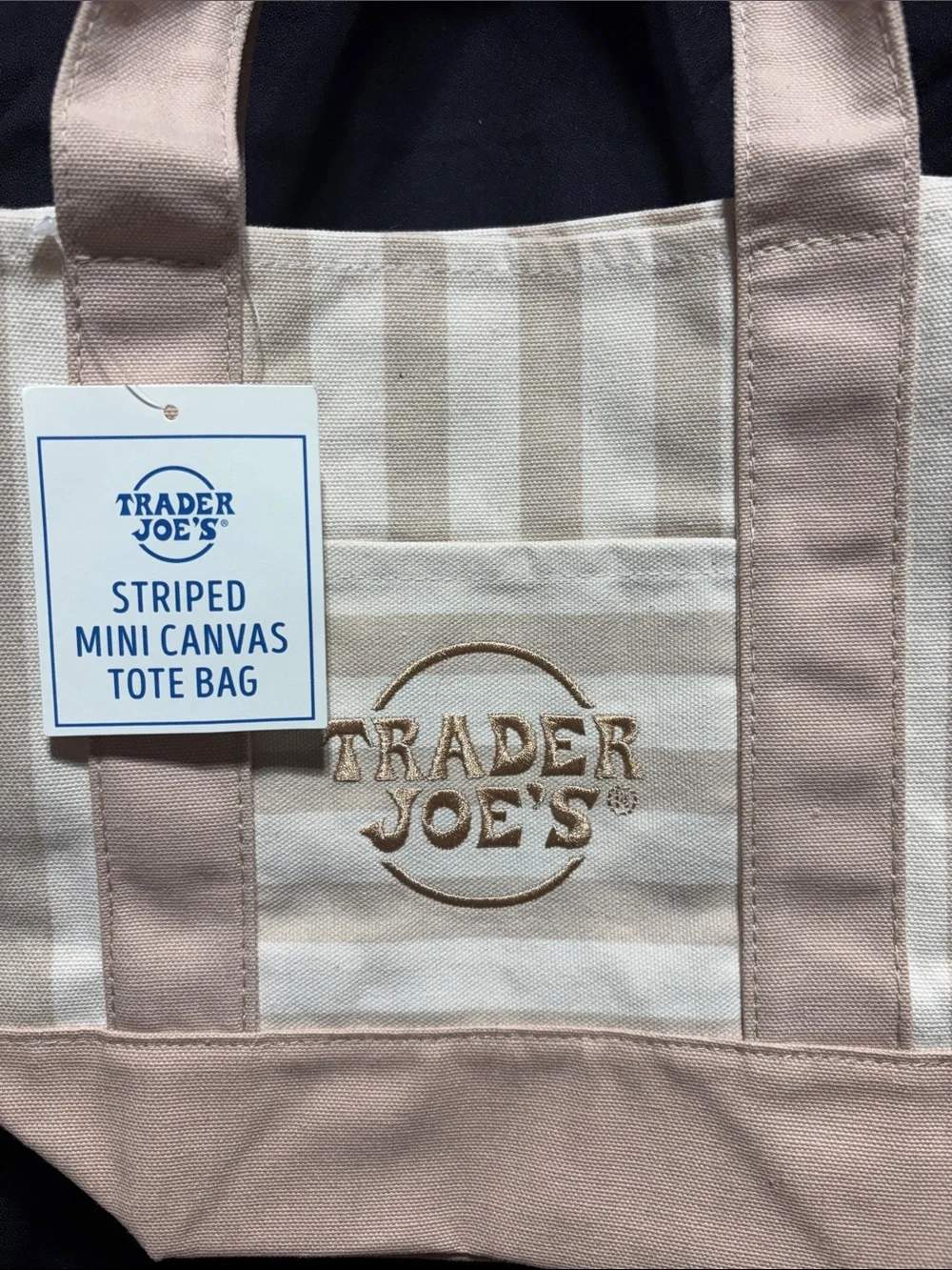 Trader Joe's Striped Mini Canvas Tote Bag in Cream and Light Pink